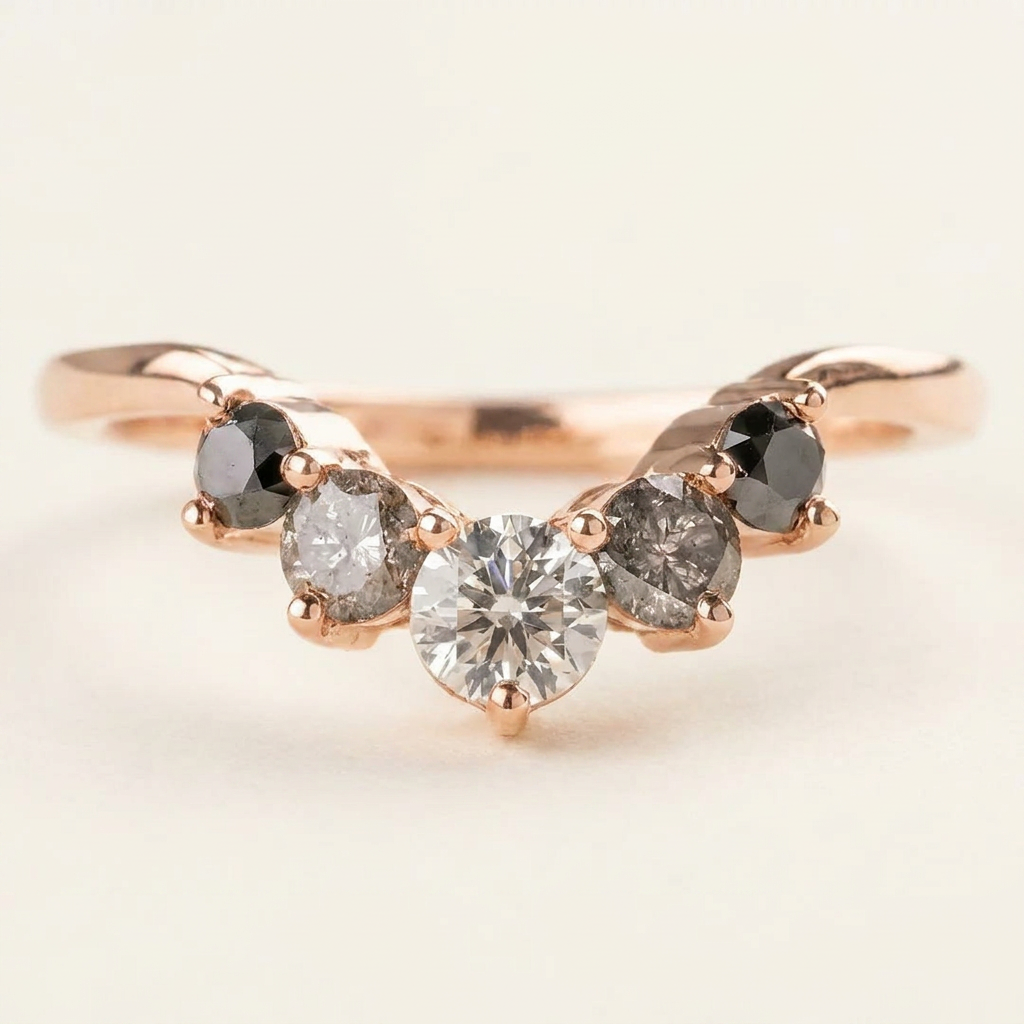 0.49 CT Round Cut Salt and Pepper Diamond Ring