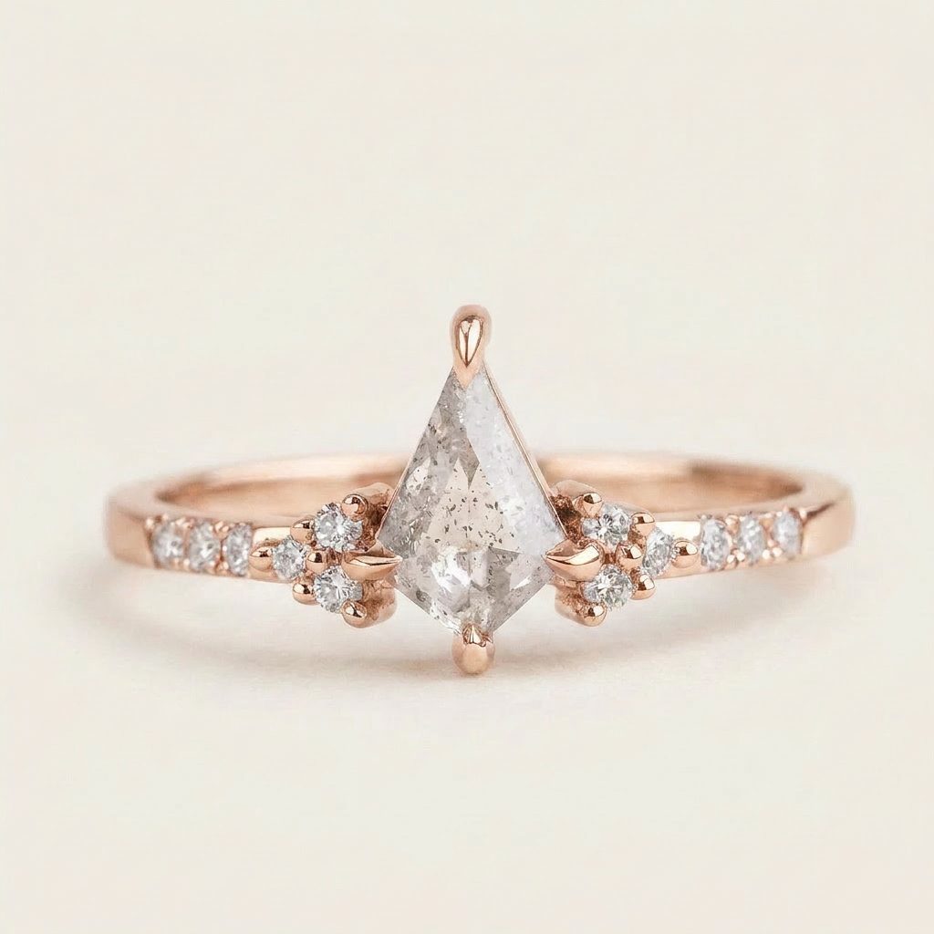 1.50 CT Kite & Round Cut Salt and Pepper Diamond Cluster Ring