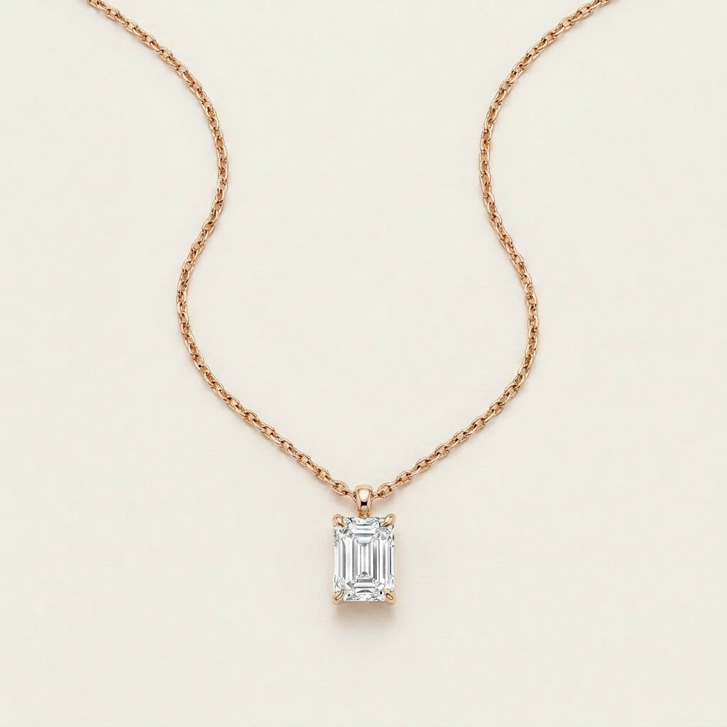Moissanite 0.25 CT Emerald Cut Diamond Solitaire Necklace (V1)