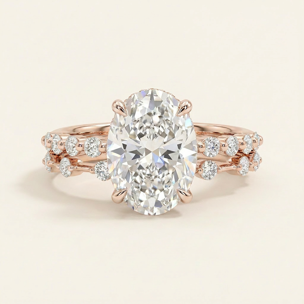 Moissanite 3.35 CT Oval & Round Cut Diamond Solitaire Ring