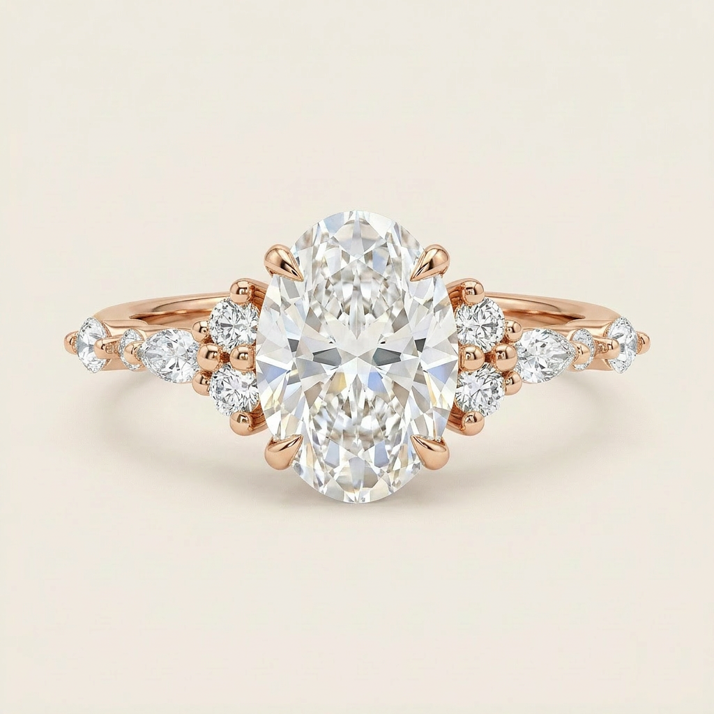 Lab Grown 1.80 CT Oval & Pear Cut Diamond Cluster Ring