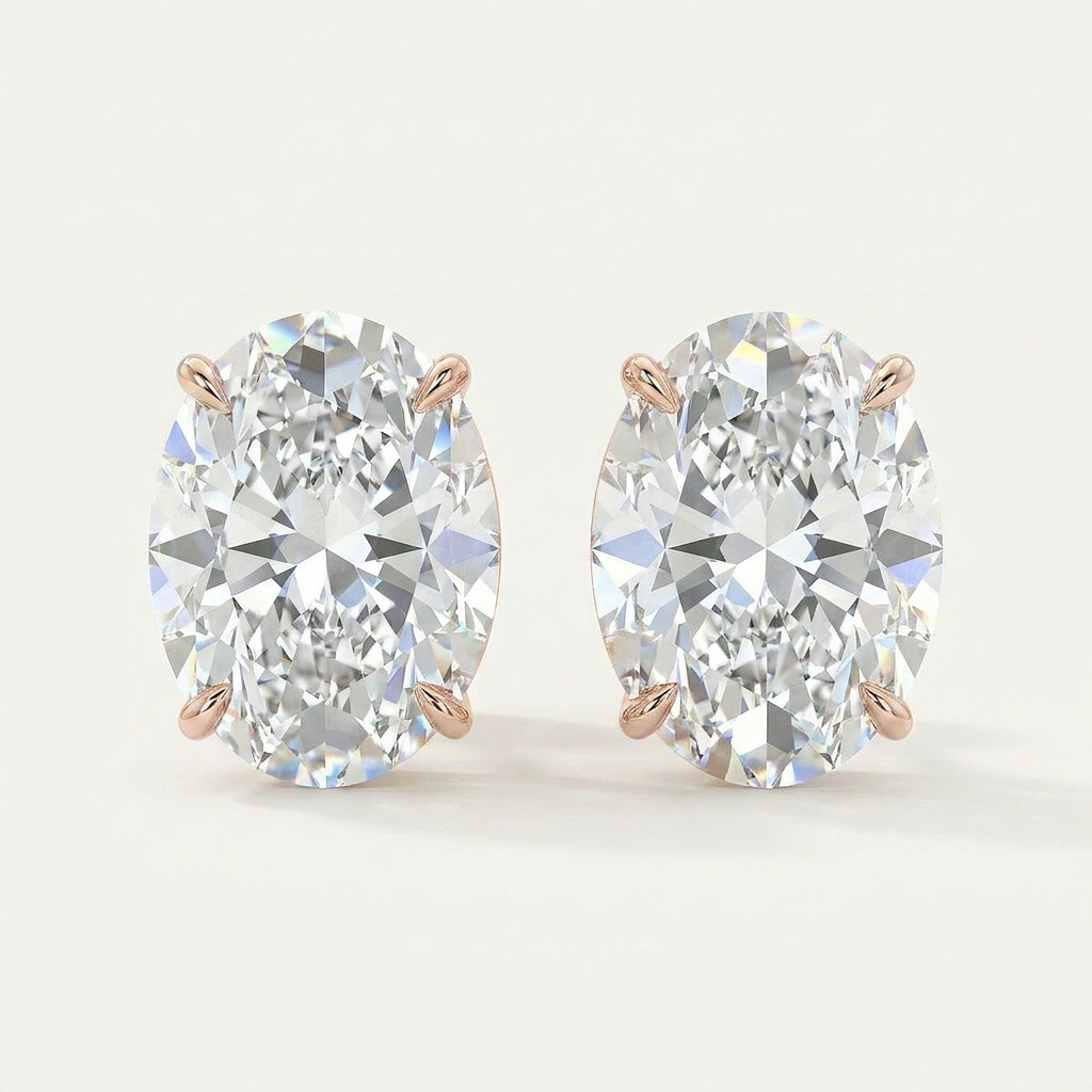 Moissanite 1.00 CT Oval Cut Diamond Stud Earrings (V3)