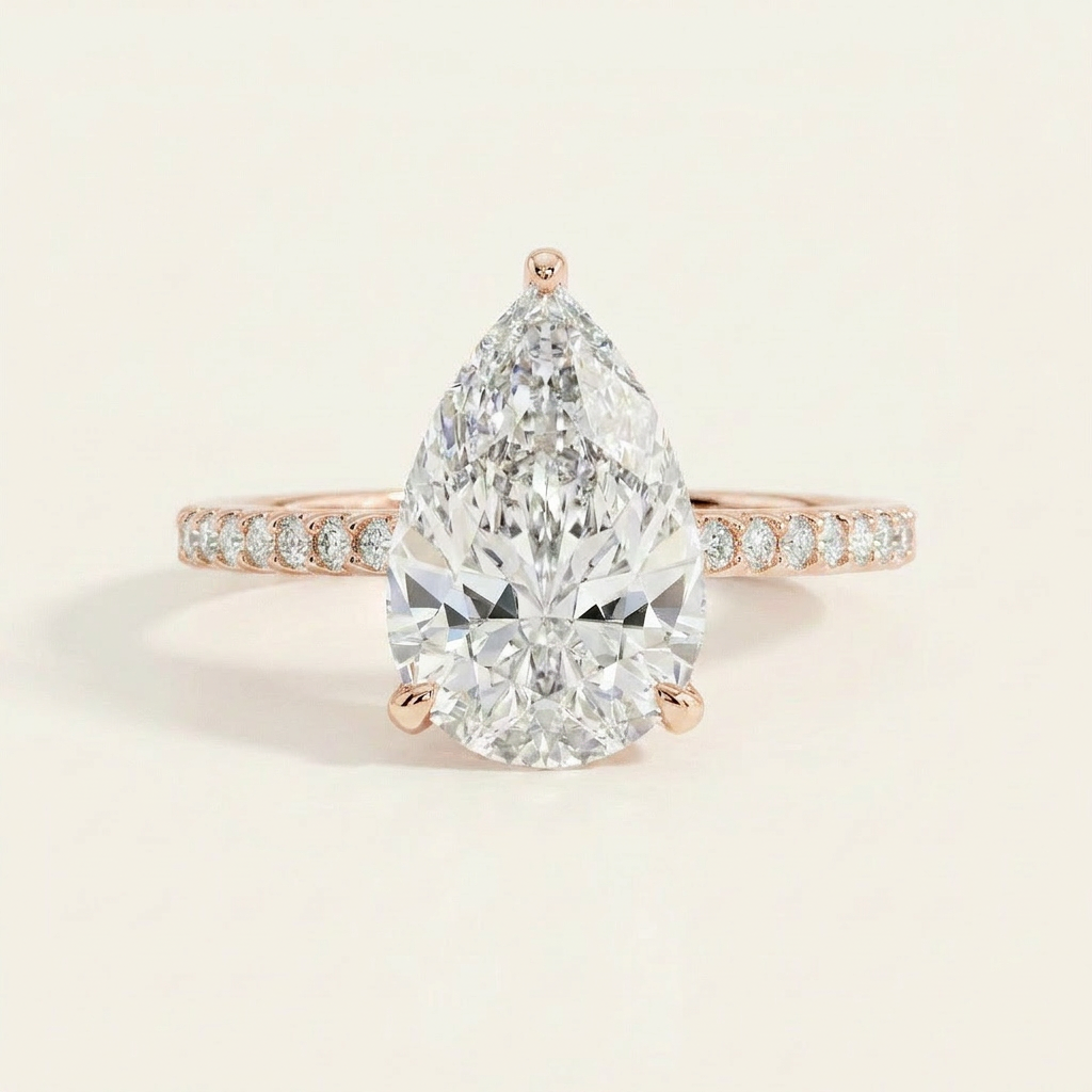 Moissanite 4.19 CT Pear & Round Cut Diamond Solitaire Ring
