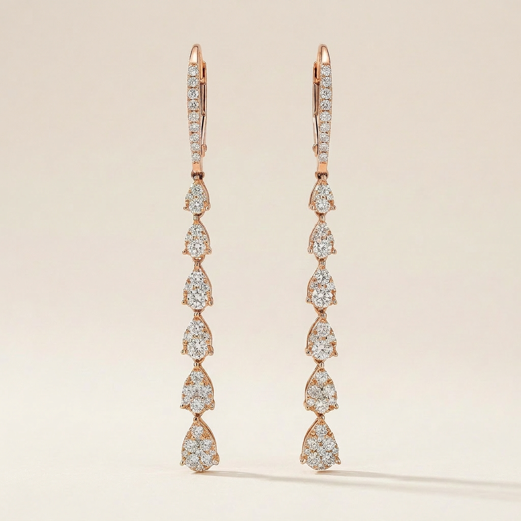Moissanite 1.00 CT Pear & Round Cut Diamond Drop Earrings