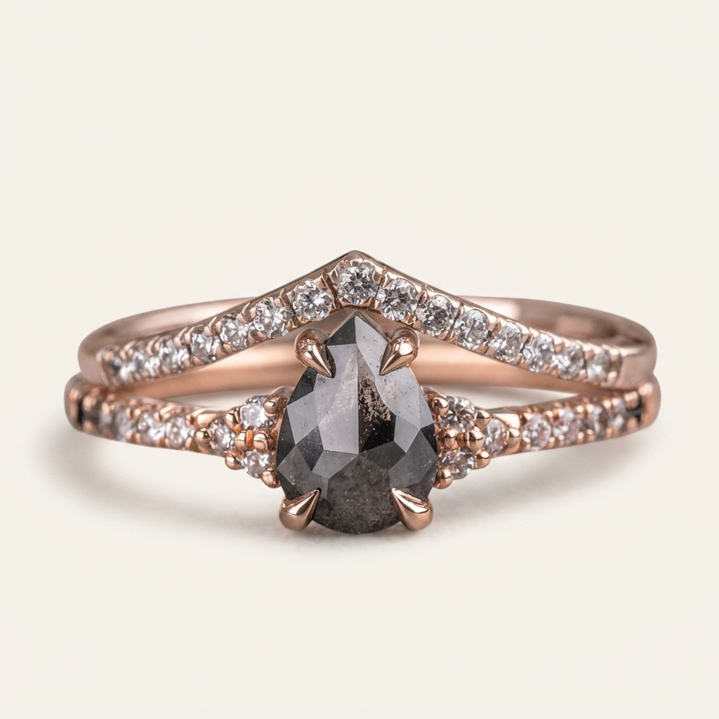 1.70 CT Pear Cut Salt and Pepper Diamond Solitaire Ring (V2)