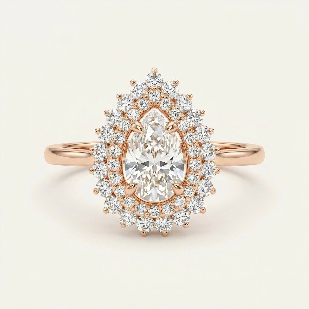 Lab Grown 1.60 CT Pear Cut Diamond Halo Ring