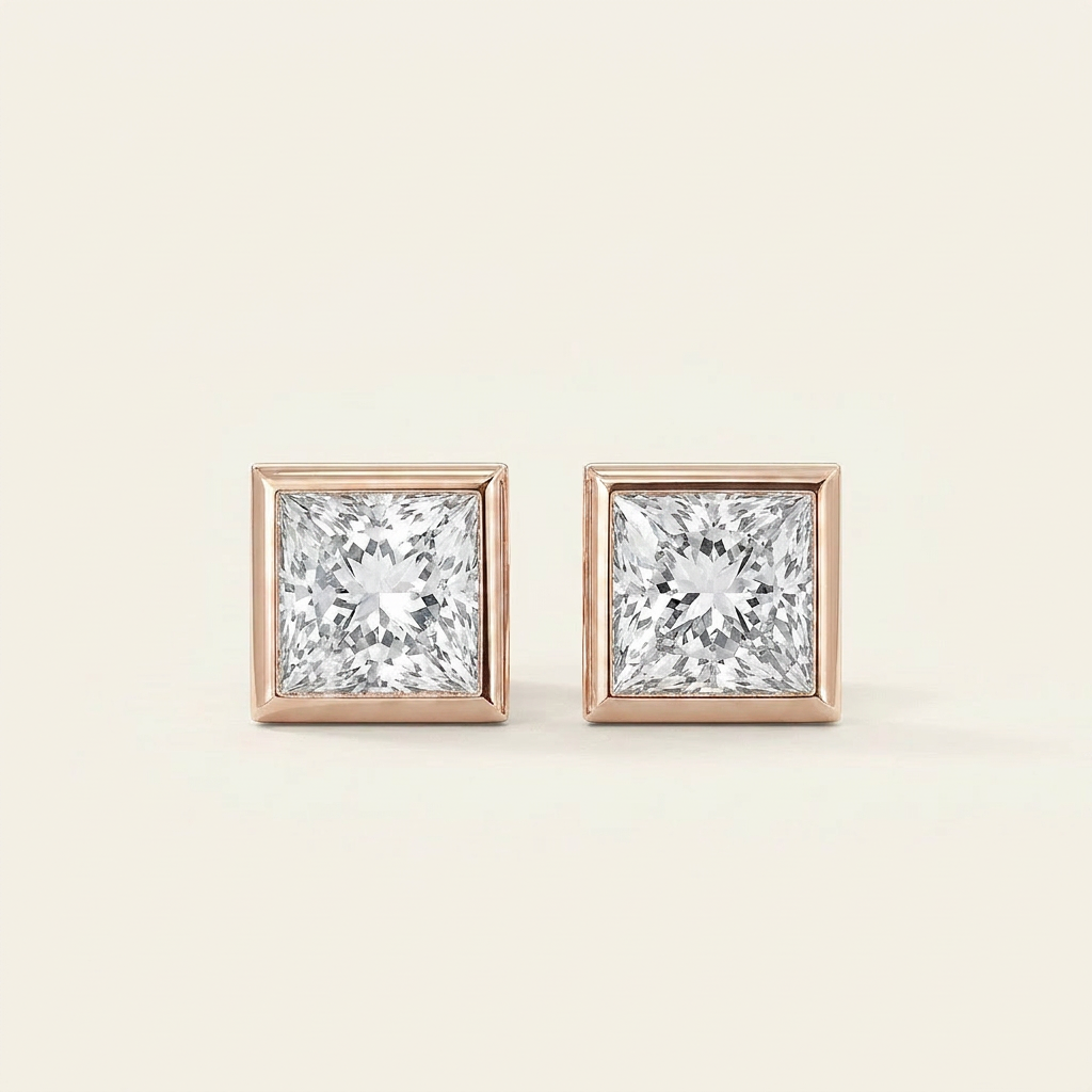 Moissanite 1.00 CT Princess Cut Diamond Stud Earrings