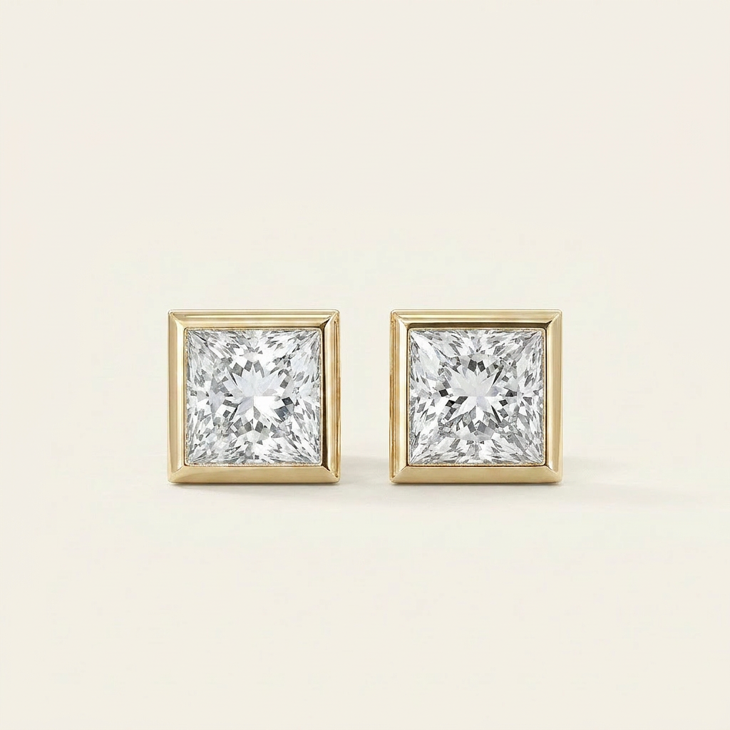 Moissanite 1.00 CT Princess Cut Diamond Stud Earrings