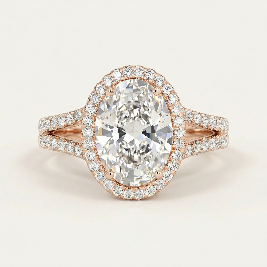 Lab Grown 1.85 CT Oval Cut Diamond Halo Ring