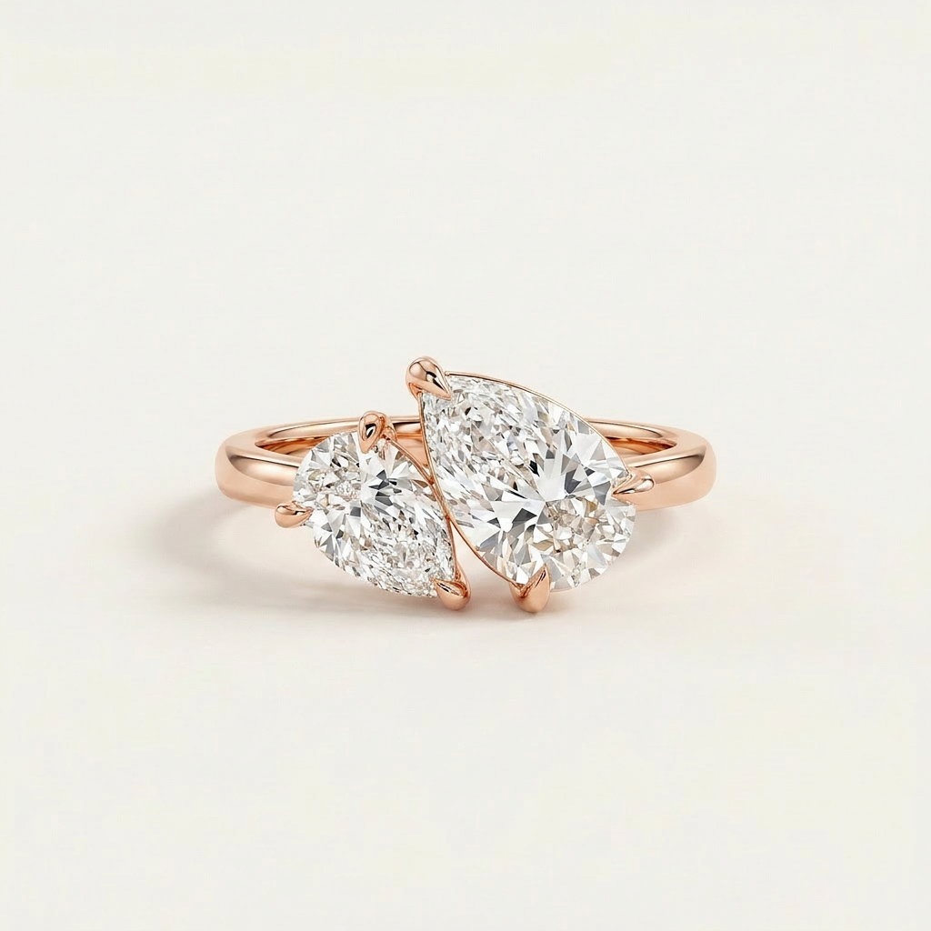 Moissanite 2.05 CT Pear Cut Diamond Toi Et Moi Ring