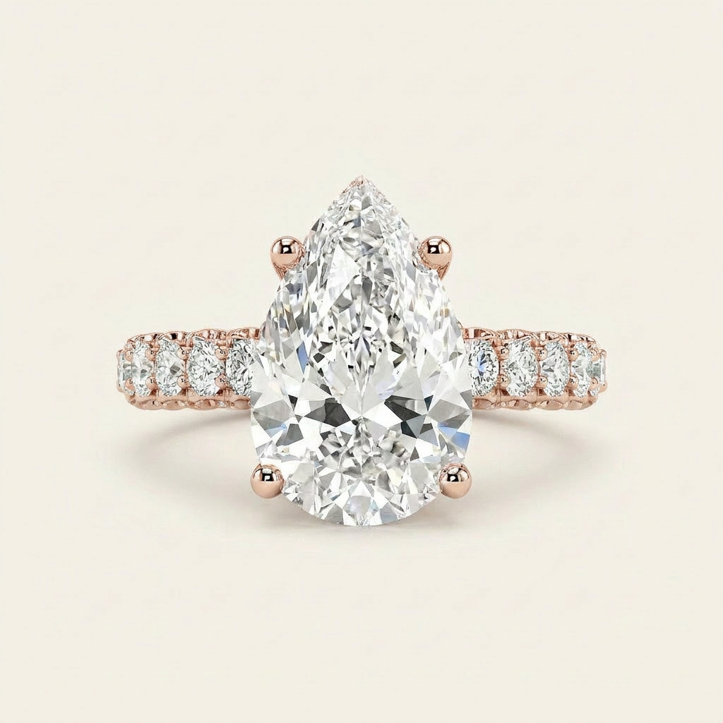 Moissanite 4.96 CT Pear & Round Cut Diamond Solitaire Ring