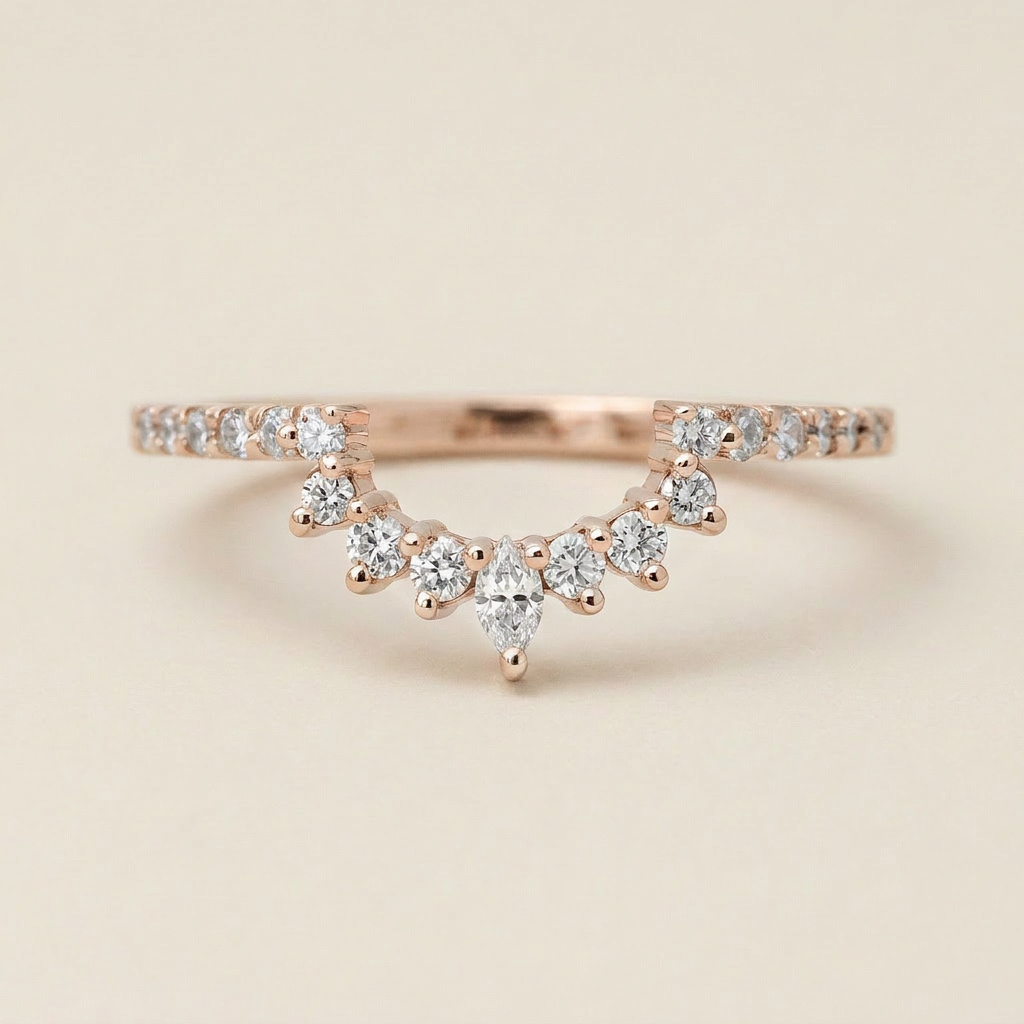 Moissanite 0.25 CT Marquise & Round Cut Diamond Ring (V-Minimalist)