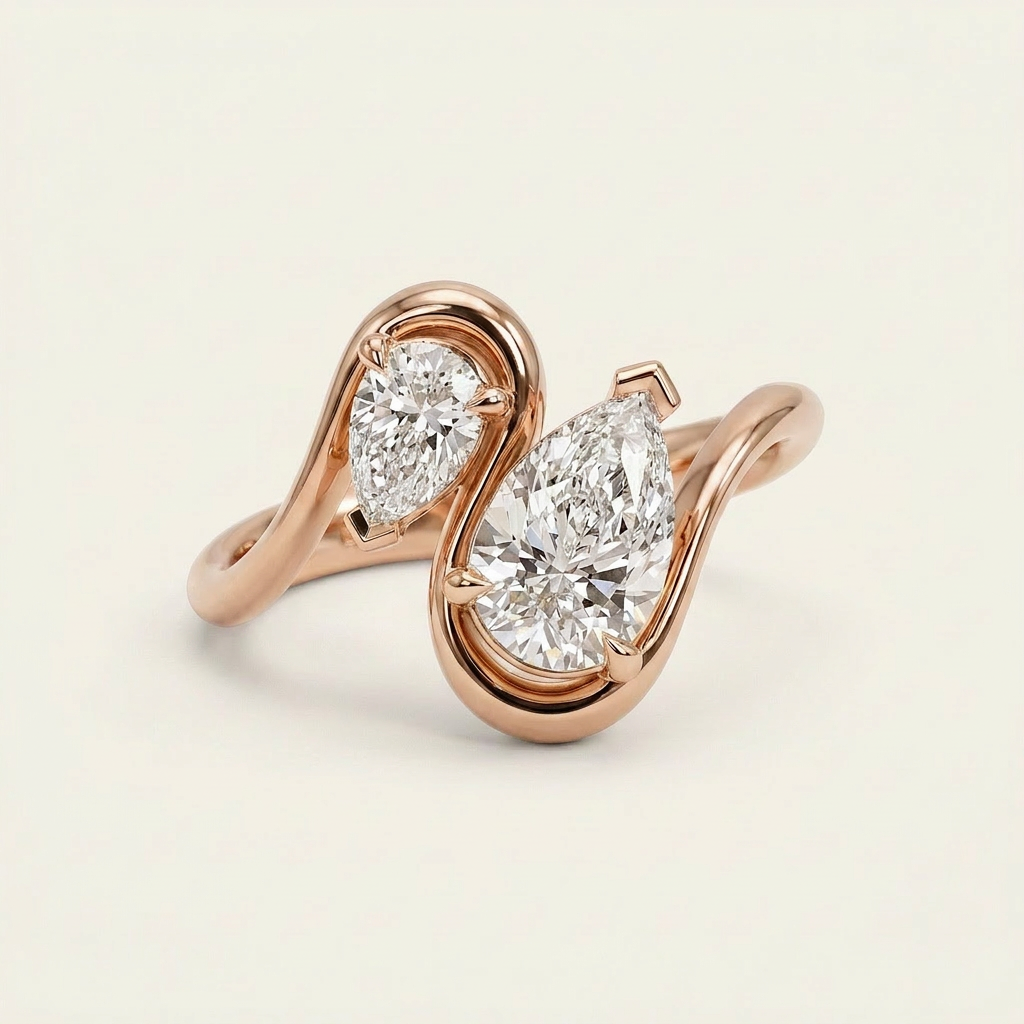 Moissanite 3.50 CT Pear Cut Diamond Toi Et Moi Ring