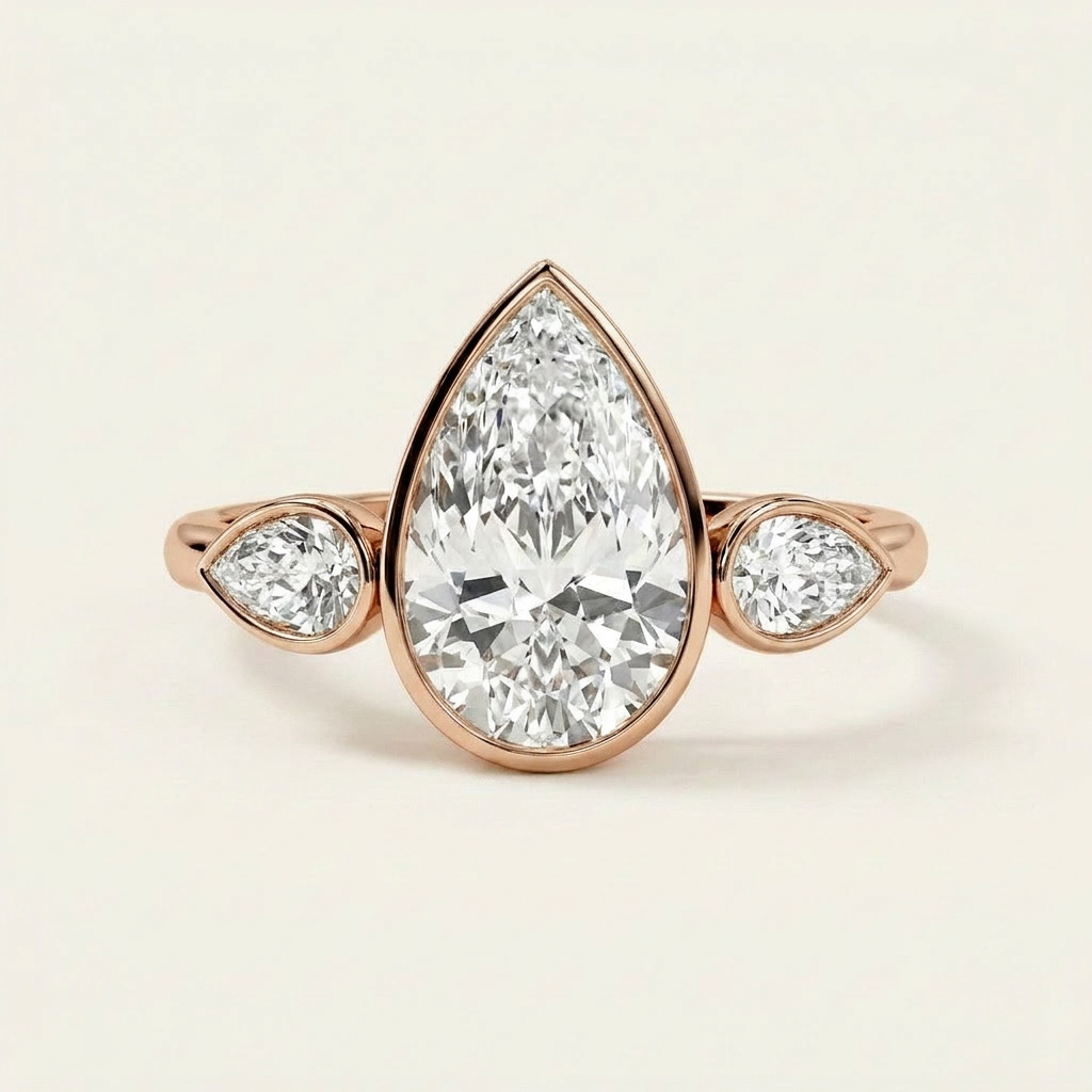 Moissanite 3.95 CT Pear Cut Diamond Three Stone Ring