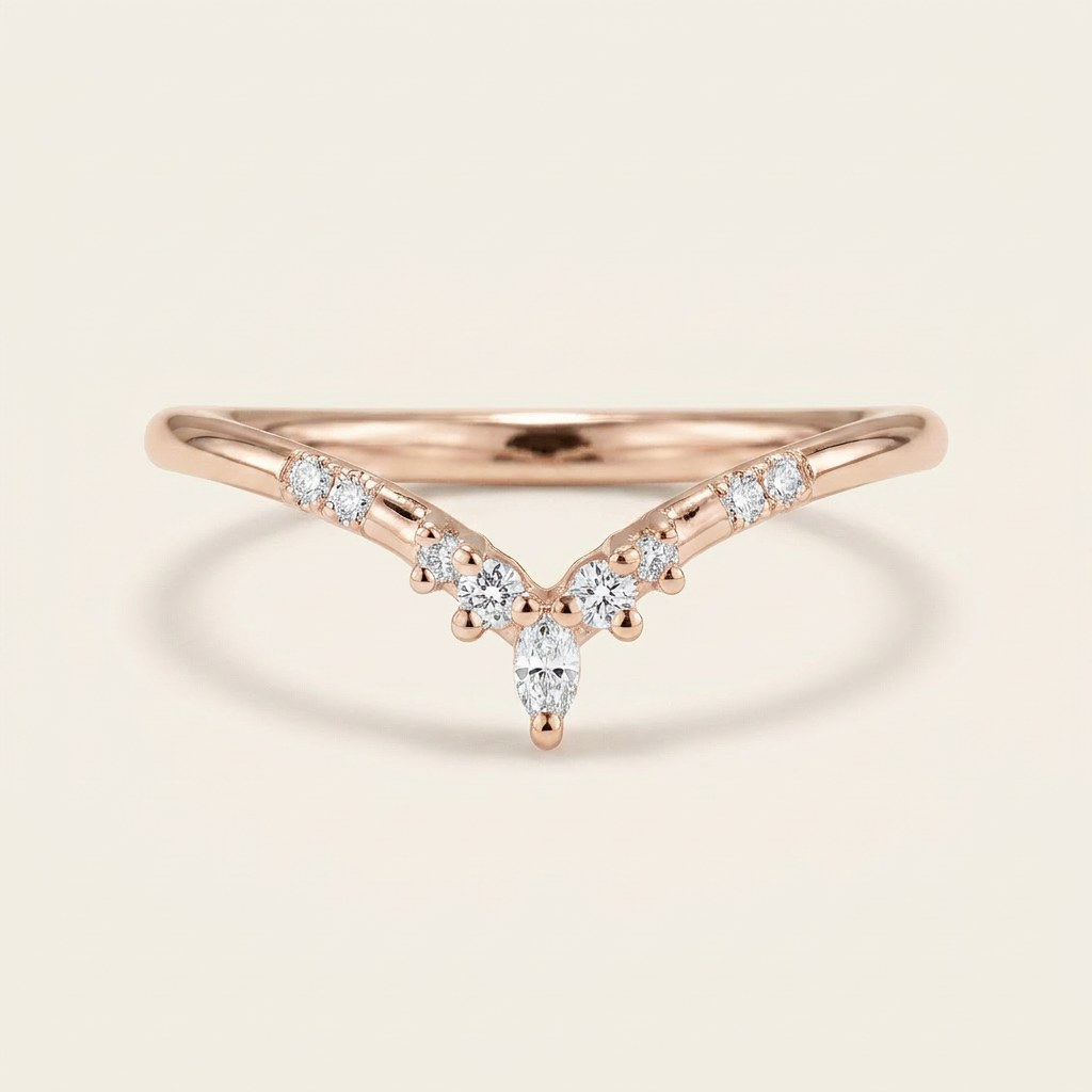 Moissanite 0.12 CT Marquise & Round Cut Diamond Ring (V-Midcentury)