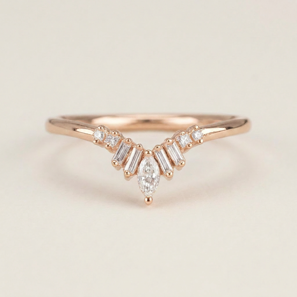 Moissanite 0.20 CT Marquise & Baguette Cut Diamond Ring
