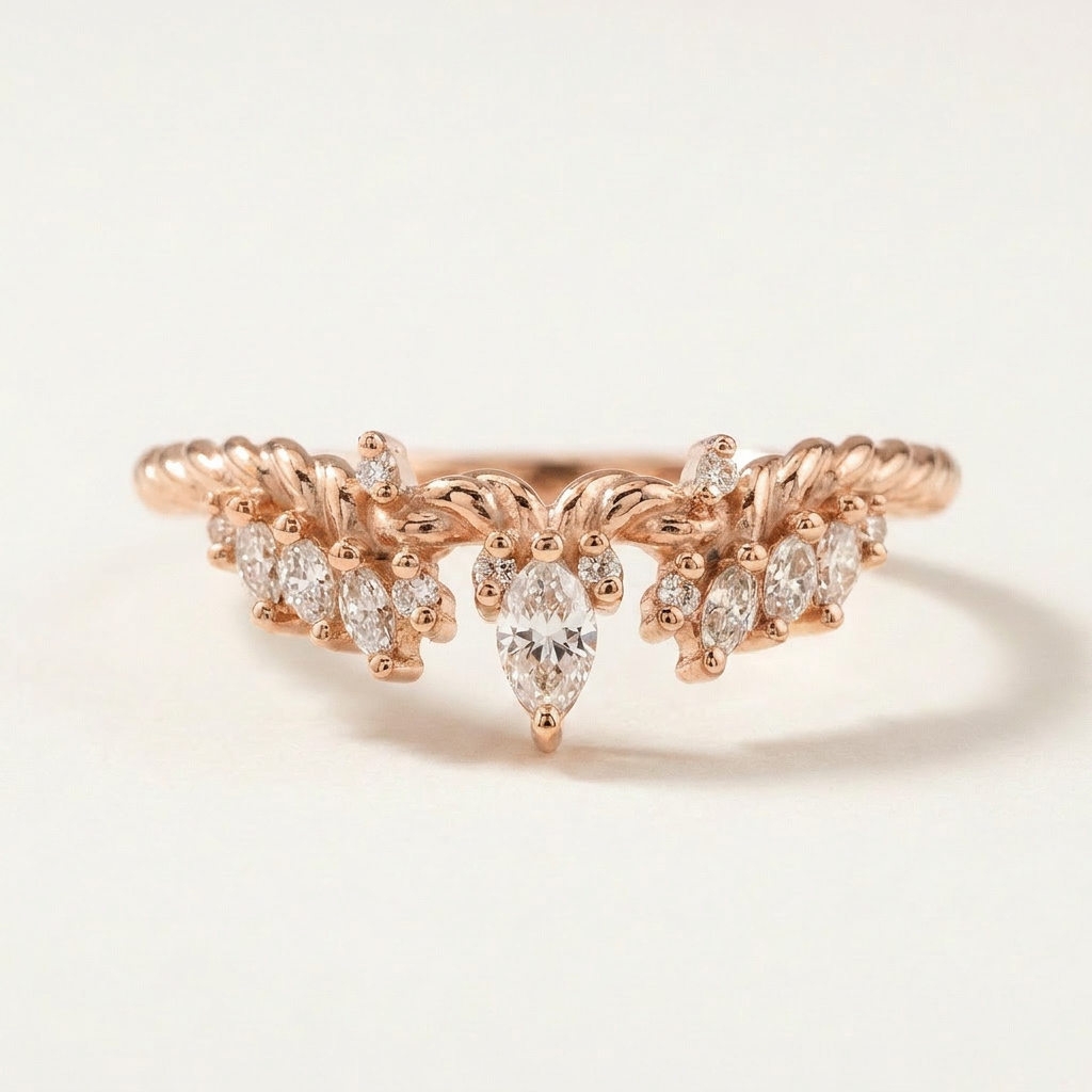 Moissanite 0.25 CT Marquise & Round Cut Diamond Ring (V-Midcentury)