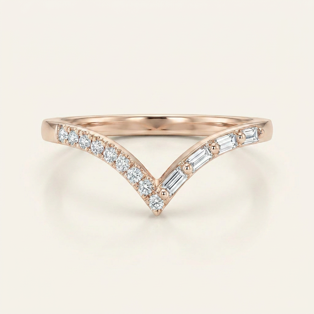 Moissanite 0.25 CT Baguette & Round Cut Diamond Ring (V-Artdeco)