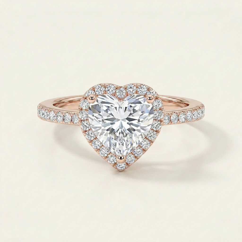 Lab Grown 1.65 CT Heart Cut Diamond Halo Ring