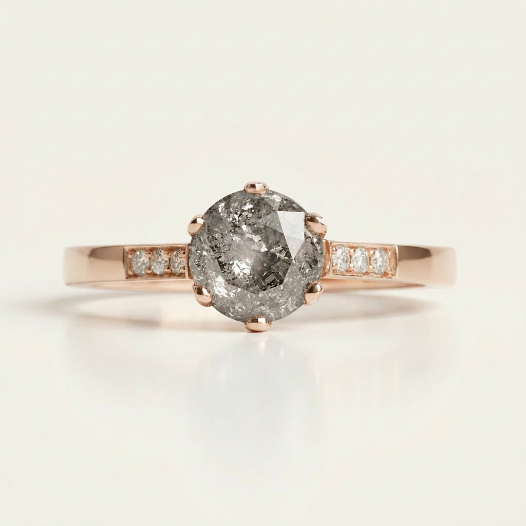 1.60 CT Round Cut Salt and Pepper Diamond Solitaire Ring