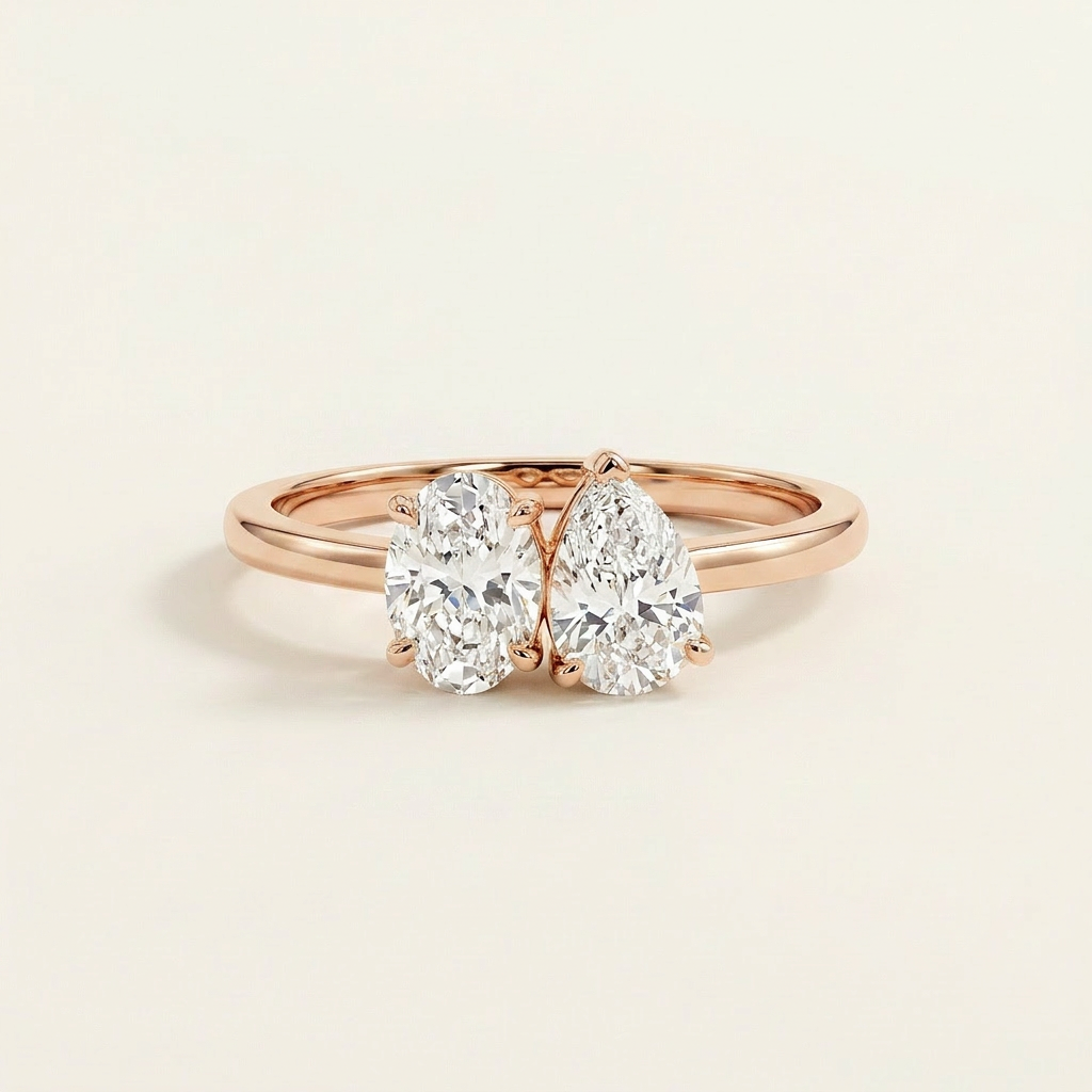 Lab Grown 1.50 CT Oval & Pear Cut Diamond Toi Et Moi Ring