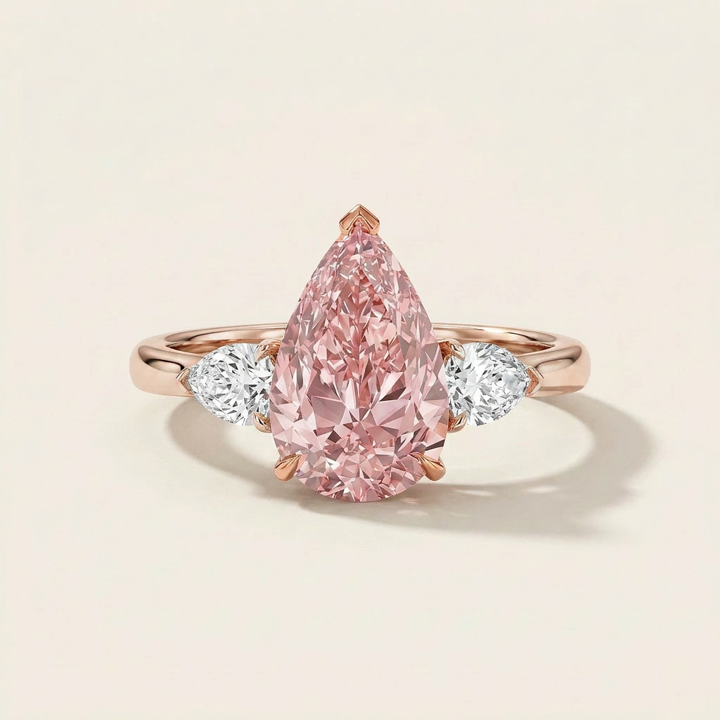 Lab Grown 5.00 CT Pear Cut Diamond Three Stone Ring