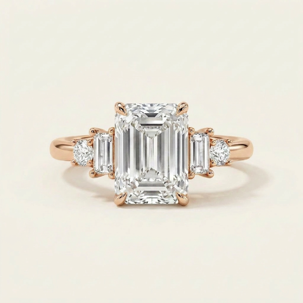 Moissanite 3.92 CT Cushion & Round Cut Diamond Cluster Five-Stone Ring
