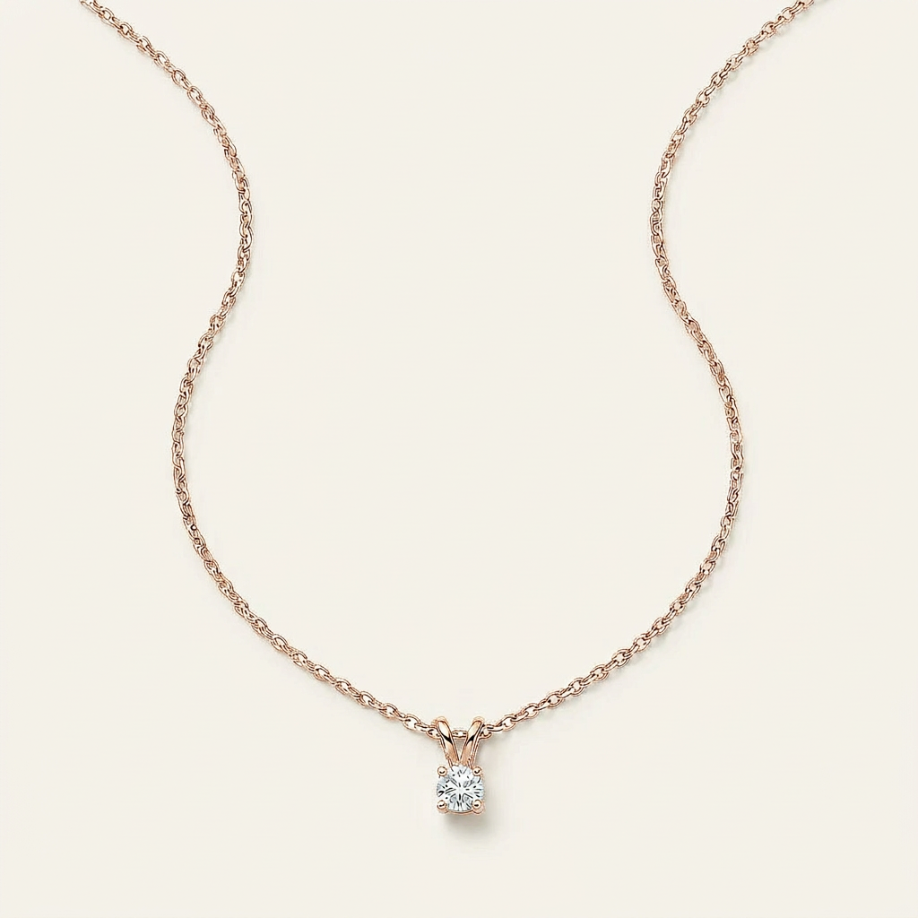 Moissanite 0.25 CT Round Cut Diamond Solitaire Necklace (V1)