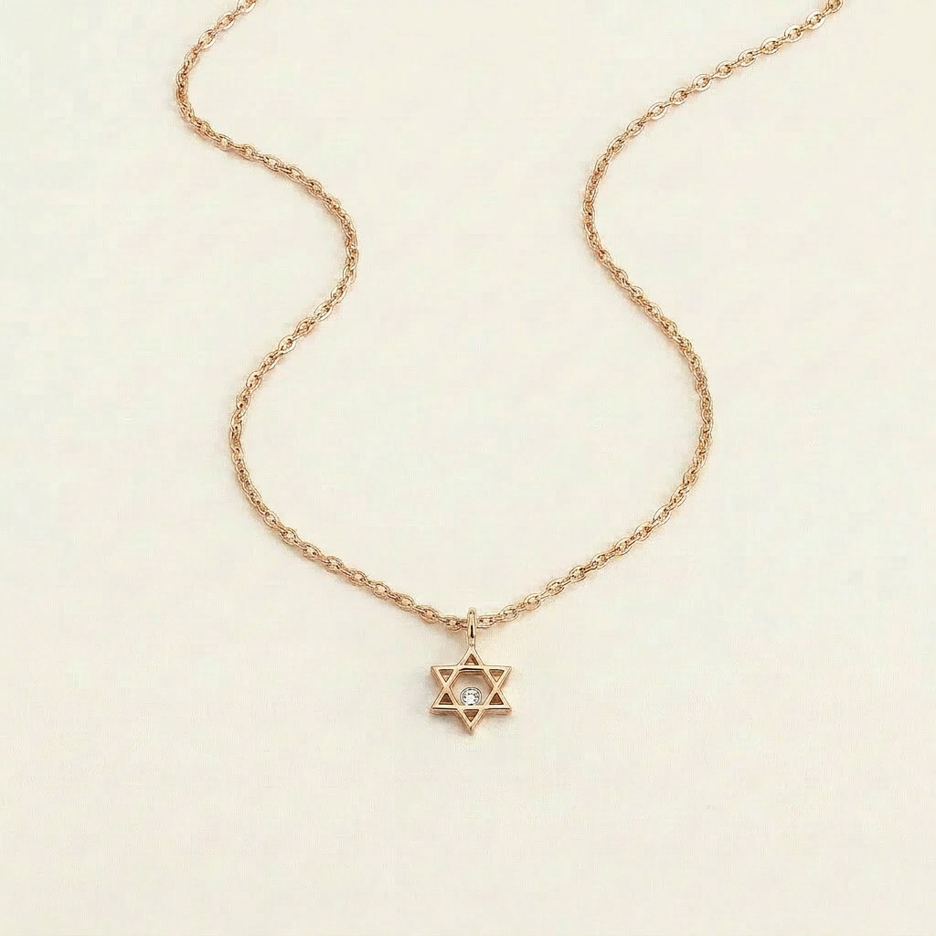 Moissanite 0.15 CT Round Cut Diamond Star of David Necklace