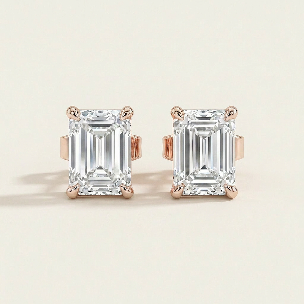 Moissanite 2.00 CT Emerald Cut Diamond Stud Earrings