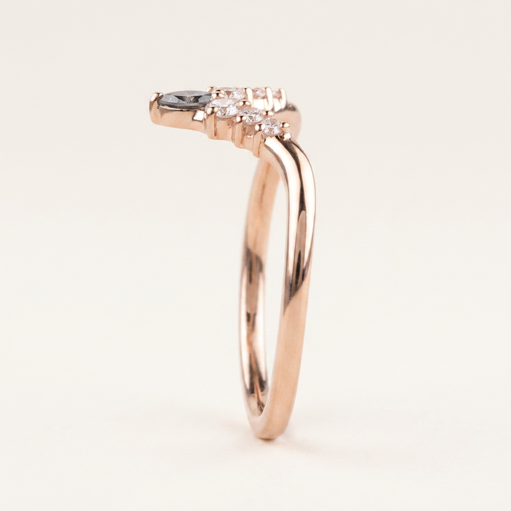 0.25 CT Marquise & Round Cut Salt and Pepper Diamond Ring (V-Pepper)