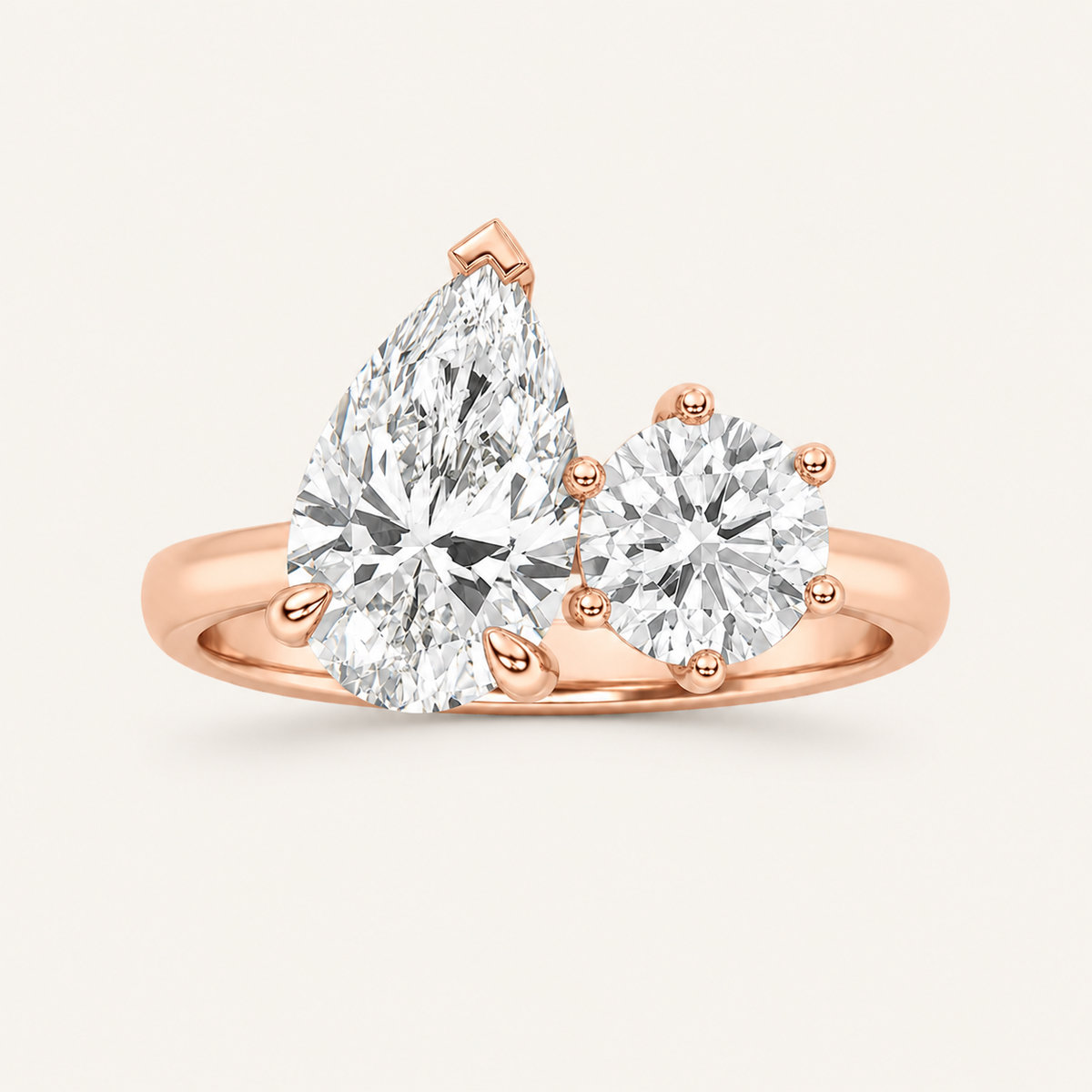 Lab Grown Diamond 3.00 CT Pear & Round Cut Toi Et Moi Ring