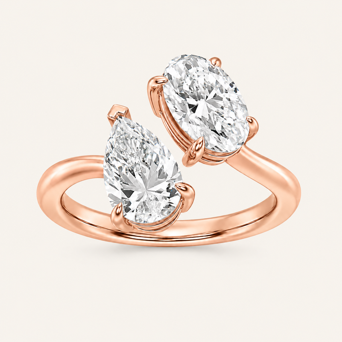 Lab Grown Diamond 3.00 CT Oval & Pear Cut Toi Et Moi Ring