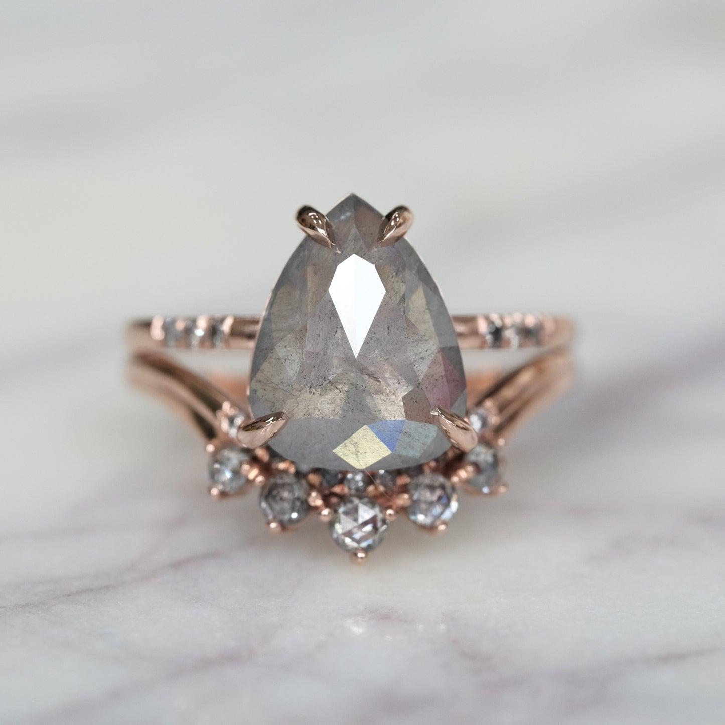 Natural Salt And Pepper 1.79CT Pear Diamond Brutalist Engagement Ring