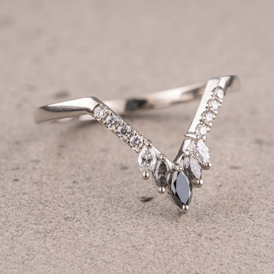 Natural Salt and Paper 0.35CT Marquise Diamond Mid-Century Wedding Band