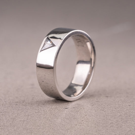 Natural Salt and Paper 0.10CT Triangle Diamond Brutalist Birthday Gift Band