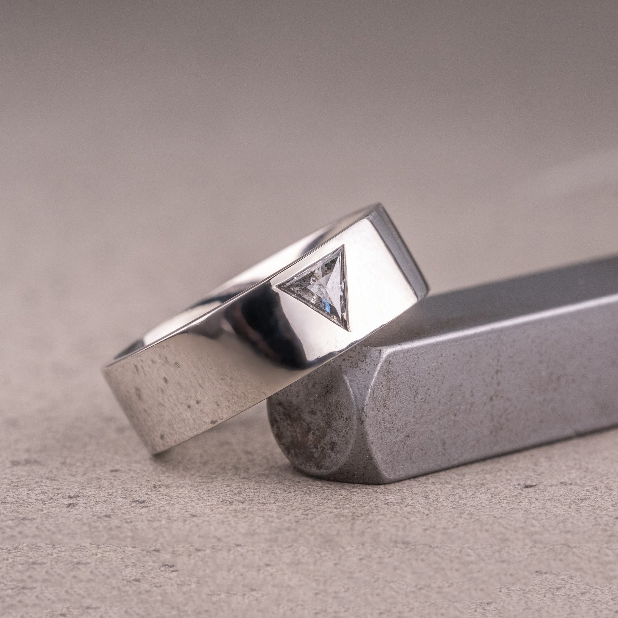 Natural Salt and Paper 0.10CT Triangle Diamond Brutalist Birthday Gift Band