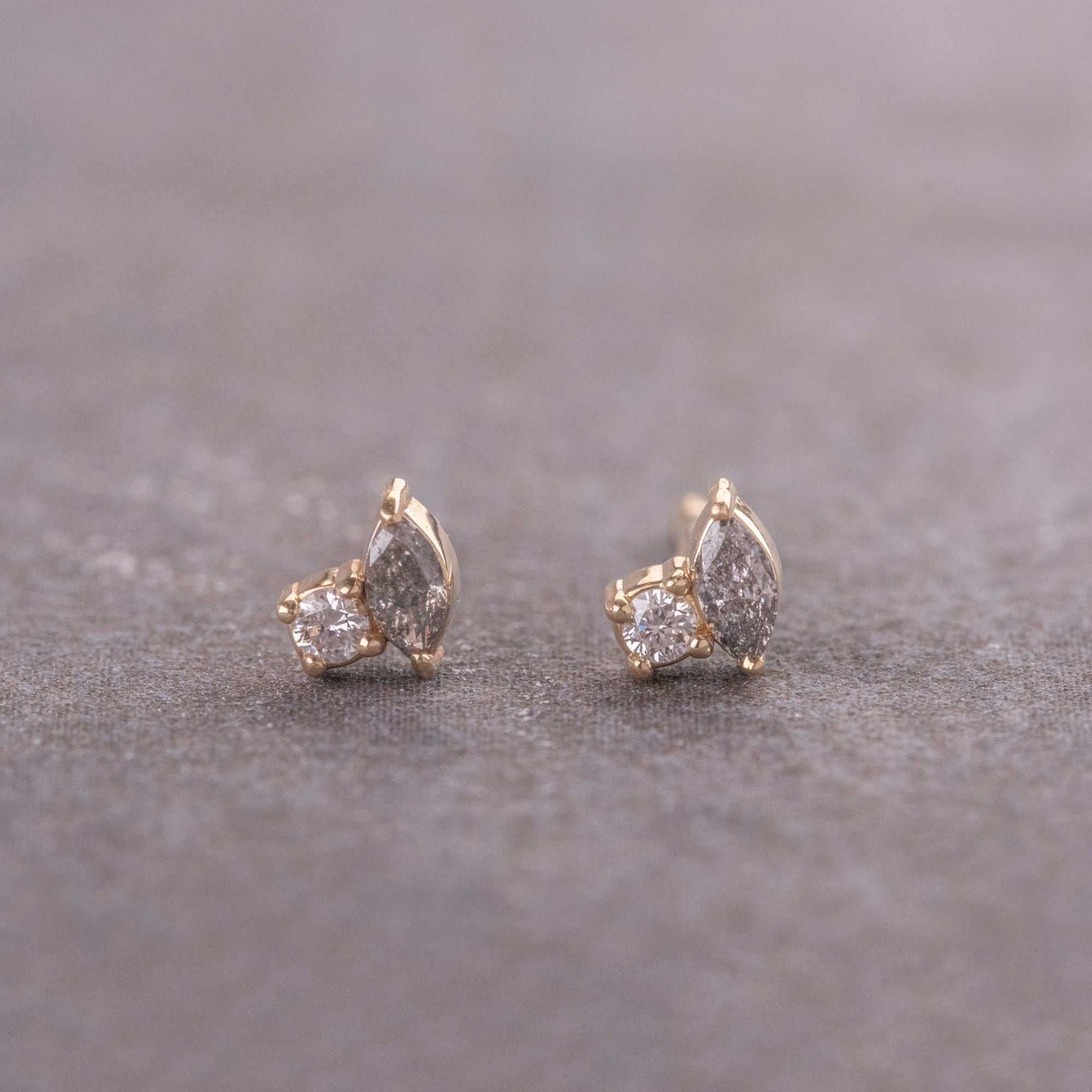 Natural Salt And Pepper 0.20CT Marquise Diamond Stud Earring