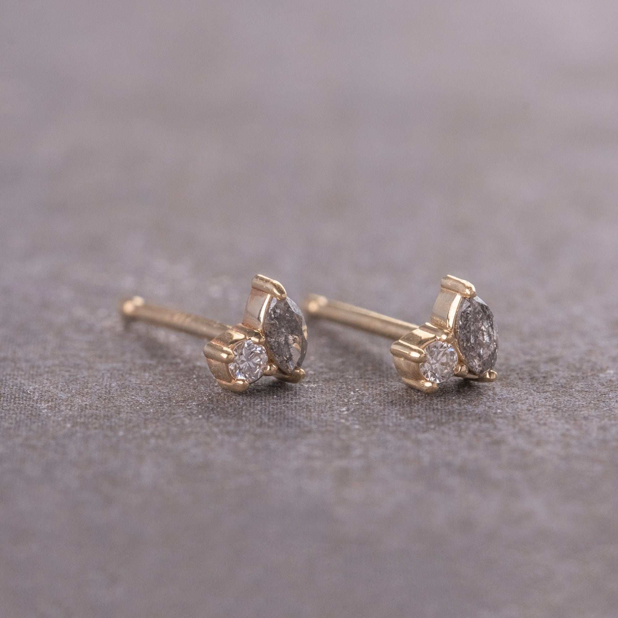 Natural Salt And Pepper 0.20CT Marquise Diamond Stud Earring