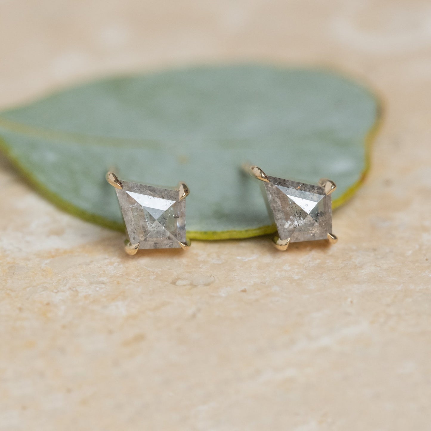 Natural Salt And Pepper 0.61CT Kite Diamond Stud Earring