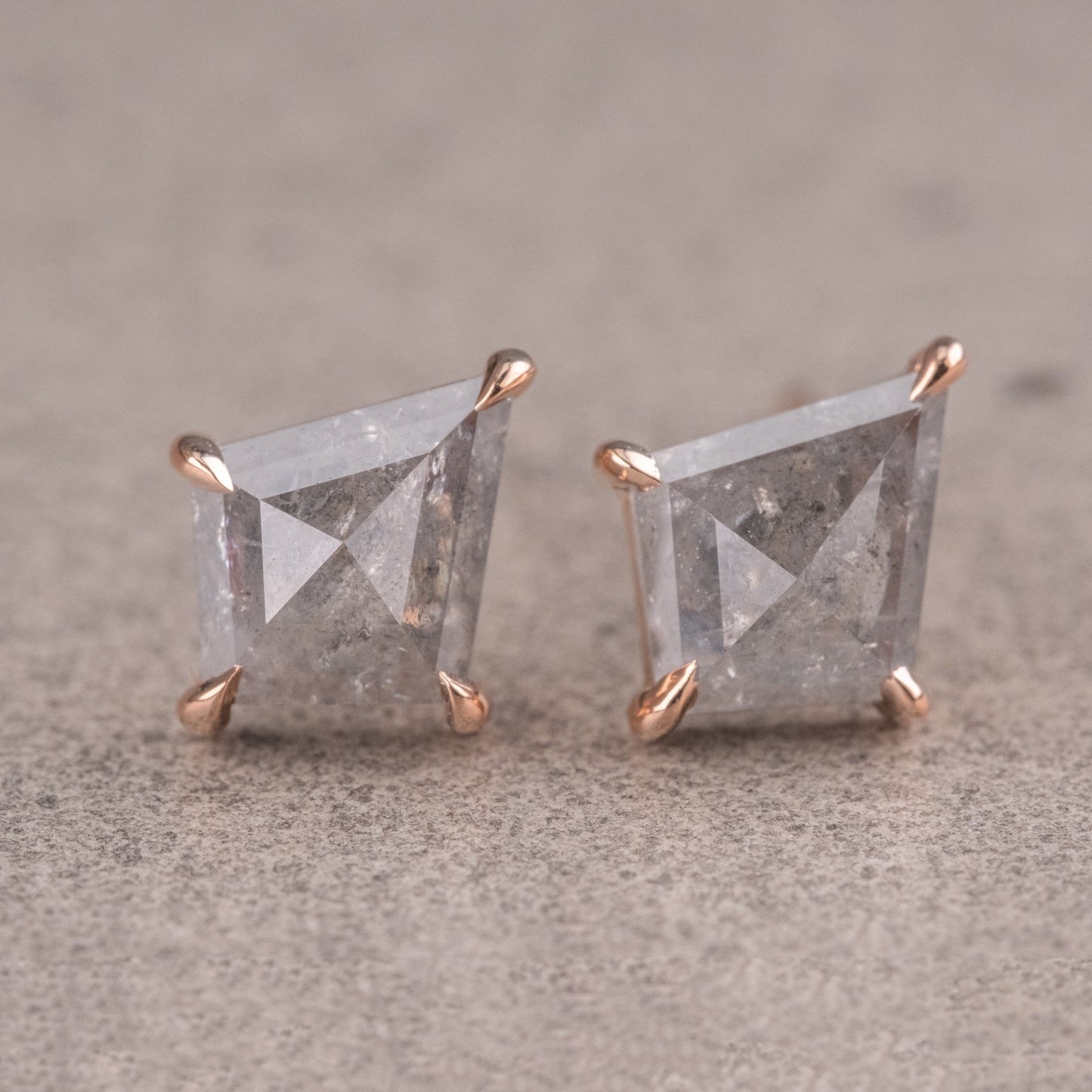 Natural Salt And Pepper 0.61CT Kite Diamond Stud Earring