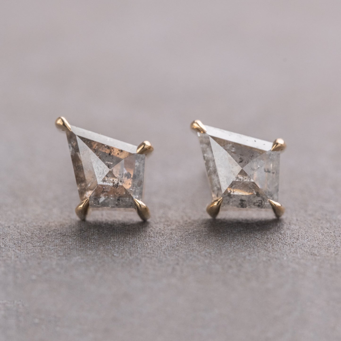 Natural Salt And Pepper 0.61CT Kite Diamond Stud Earring