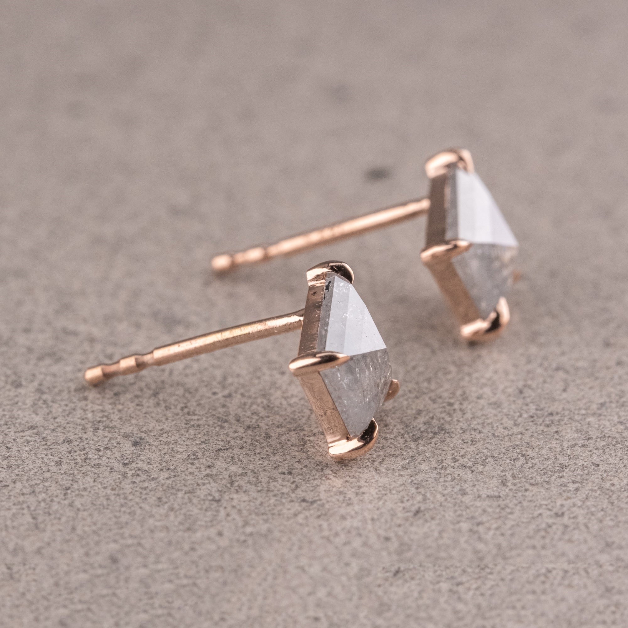 Natural Salt And Pepper 0.61CT Kite Diamond Stud Earring