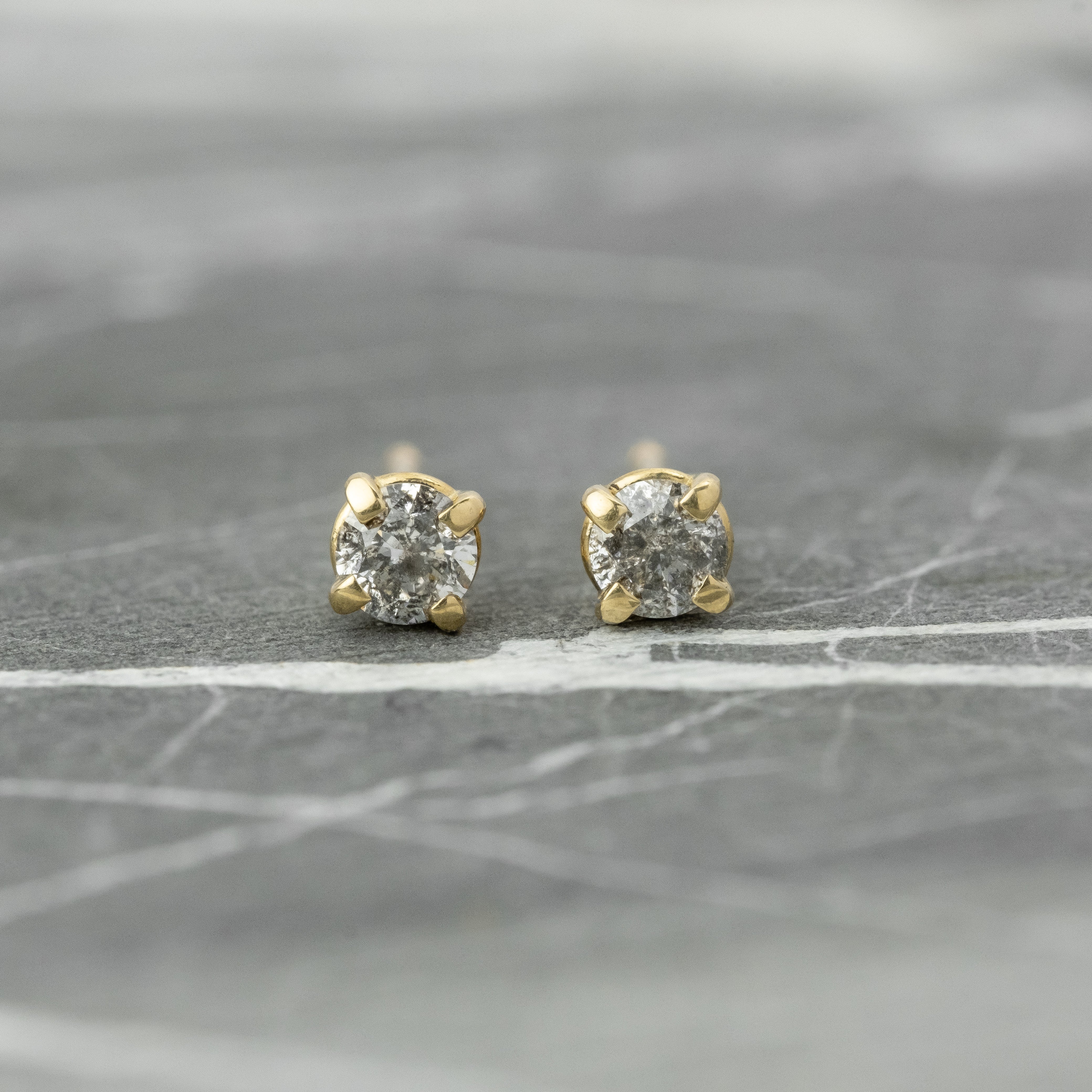 Natural Salt And Pepper 1.00CT Round Diamond Stud Earring