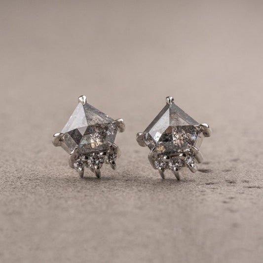 Natural Salt And Pepper 0.63CT Kite Diamond Stud Earring