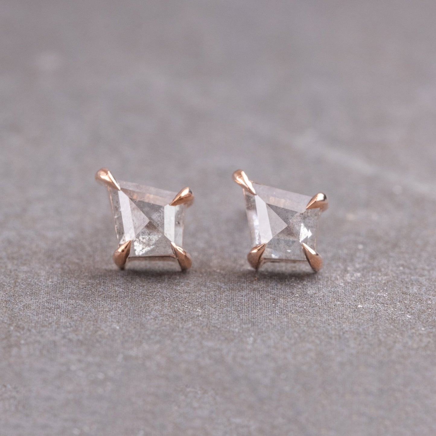 Natural Salt And Pepper 0.31CT Kite Diamond Stud Earring