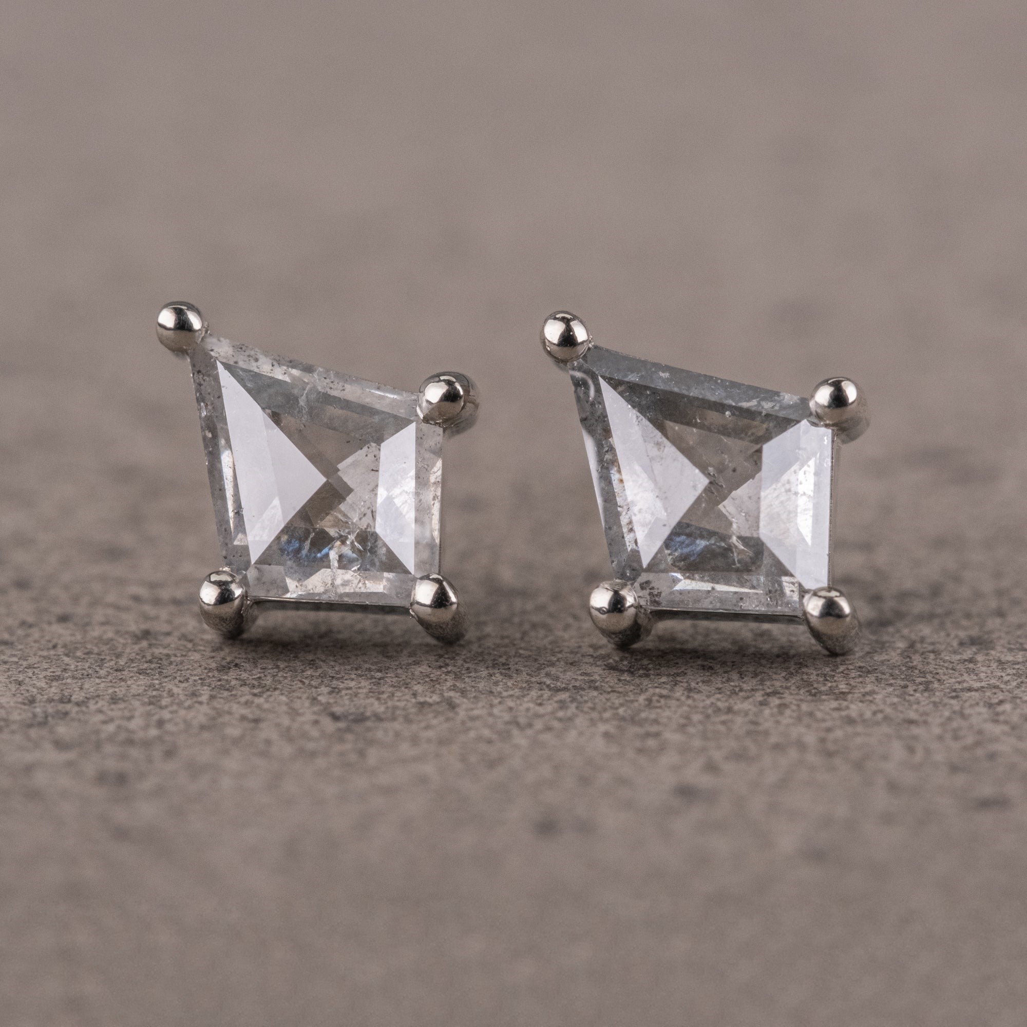 Natural Salt And Pepper 0.61CT Kite Diamond Stud Earring