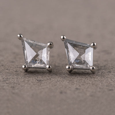 Natural Salt And Pepper 0.61CT Kite Diamond Stud Earring