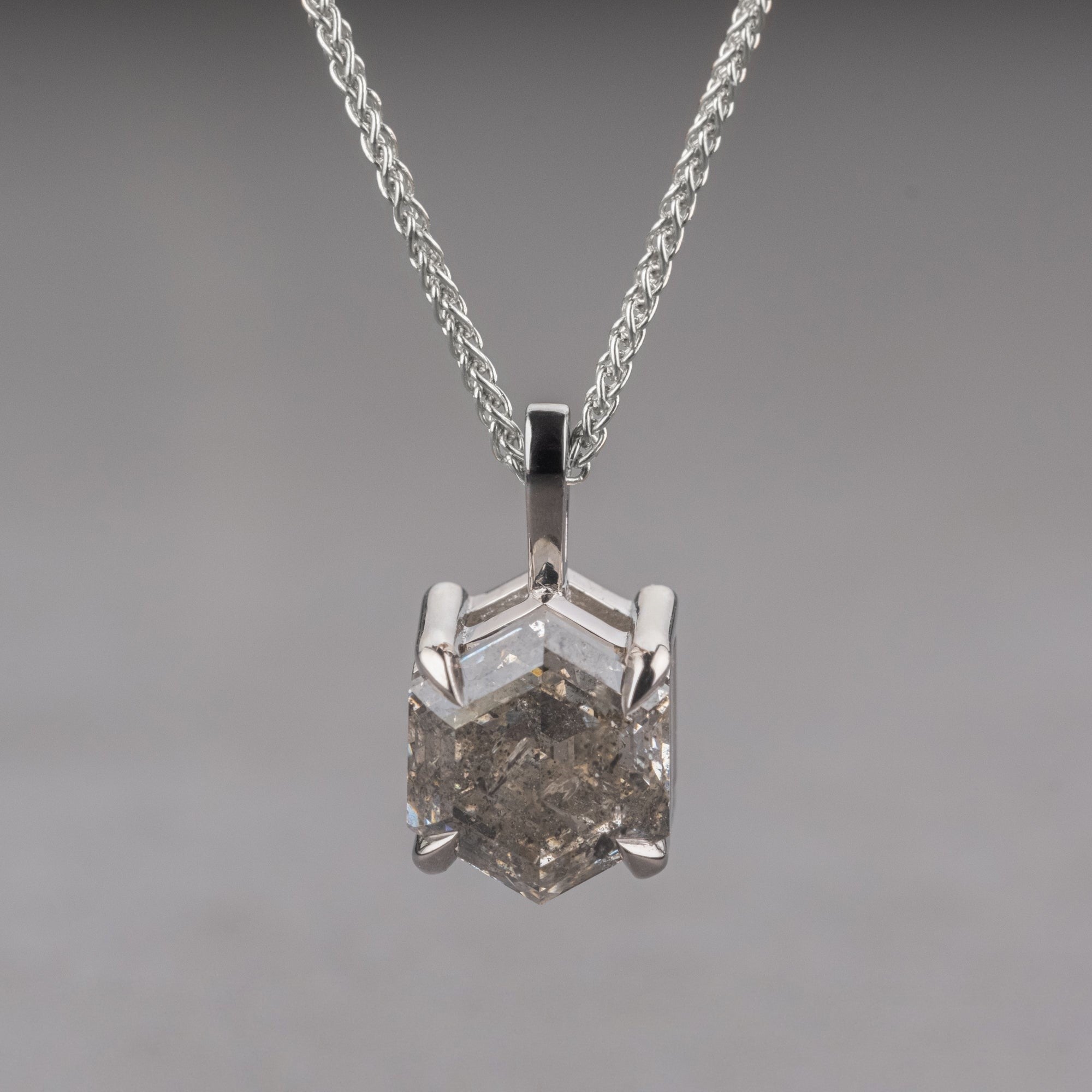 Natural Salt And Pepper 1.41CT Hexagon Diamond Necklace