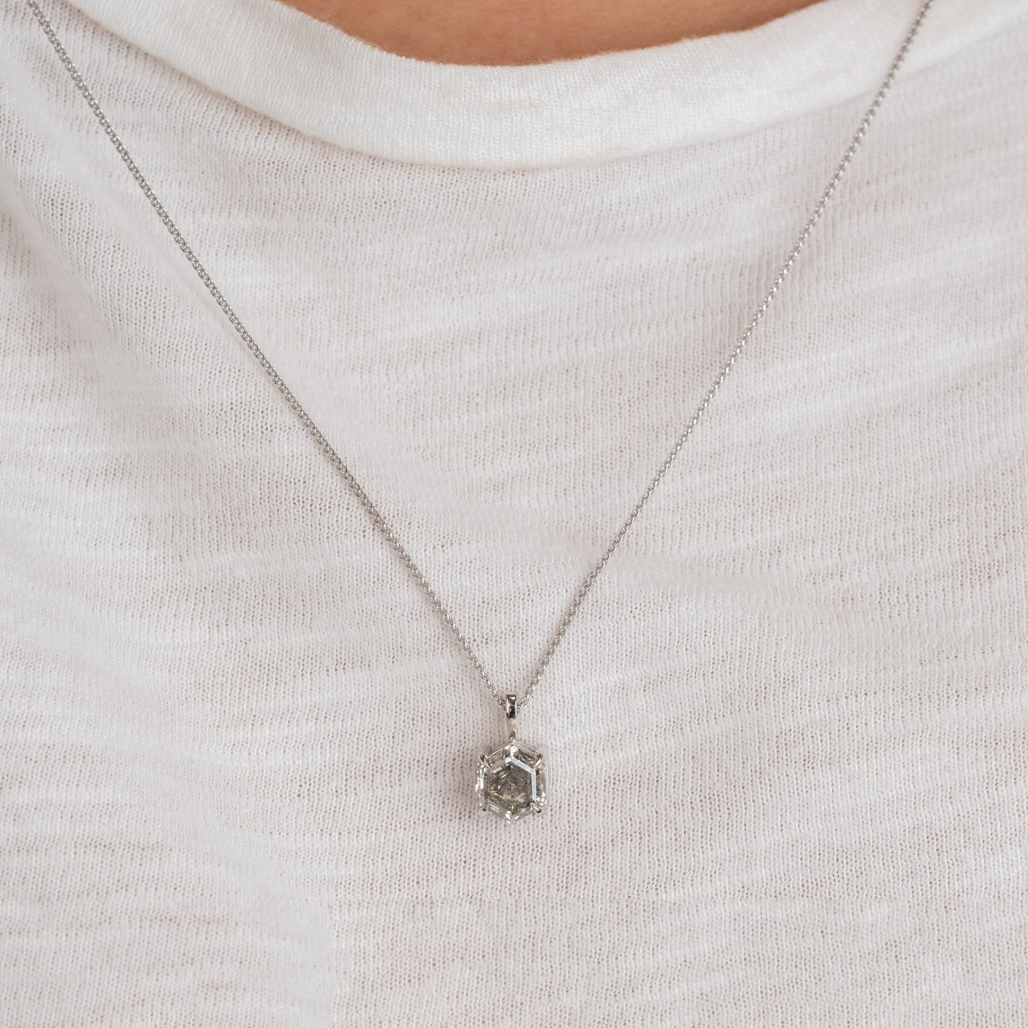 Natural Salt And Pepper 1.41CT Hexagon Diamond Necklace